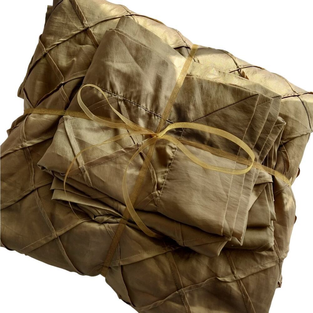 GORGEOUS GOLD! DIAMOND TUFTED GOLD SATIN DUVET COVER & MATCHED SHAMS SET! SZ FL